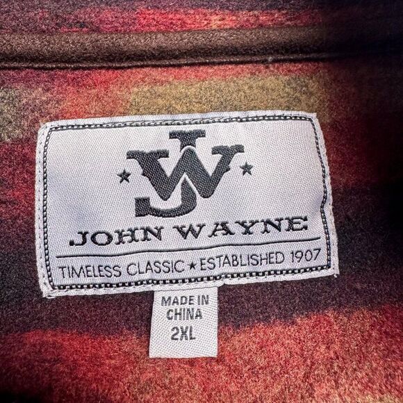 John Wayne Sweater Mens XXL Red Plaid Fleece Southwest Aztec Outdoor Workwear - Picture 7 of 11